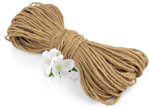 vsshe Cuerda de Yute Natural, 3 mm x 50 m, Resistente al desgarro, de sisal para Gatos, de cáñamo de Fibra Natural Resistente para rascadores, jardín, Bricolaje, decoración, Atado y Camping