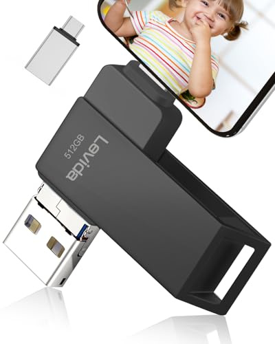 Levida Pendrive para Phone,Memoria USB 512GB para i Phone 4 en 1 Memoria Externa USB 3.0,Photo Stick,Flash Drive USB Memory Stick para iOS,Android,Smartphone,Tablet,Laptop,PC,Foto/Video-Negro