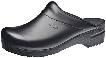 Sanita | Karl PU offener Clog | Original handgemacht | Flexible Leder-Clogs für Männer |Schwarz | EU 44