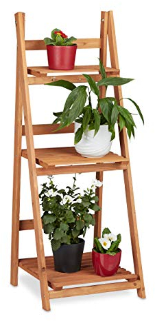 Relaxdays Blumentreppe aus Holz, Blumenständer für innen, 3-stufig, Leiterregal, Klappbar, HBT: ca. 107,5 x 41 x 40 cm, braun