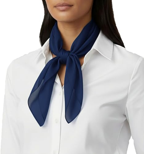Basic Sense Lightweight Chiffon Square Scarf for Women Retro Neckerchief Bandana & Hair Tie, Navy