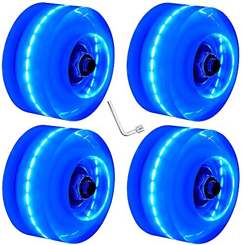 Nezylaf 4 Pack 32 x 58 mm 78A Light up Roller Skate Wheels, Skate Wheels with Bearings Installed for Indoor or Outdoor Double Row Skating and Skateboard Accessories 32 x 58 mm 78A
