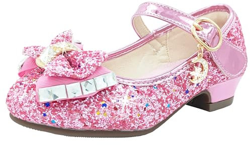 CHINYROZA Prinzessin Schuhe Mädchen Absatzschuhe Kinder Glitzer Schuhe Prinzessin Geschenk, Rosa 33