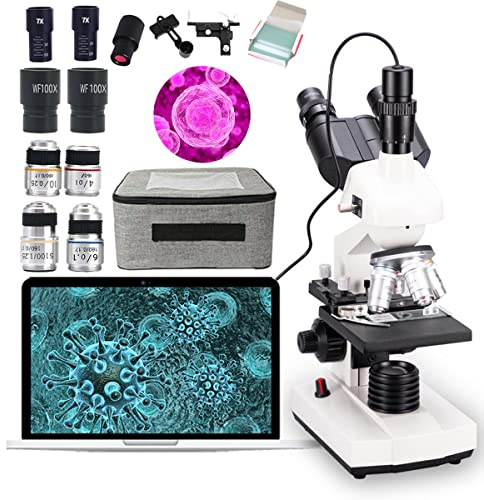 Kit microscopio binoculare professionale HD 30000X/50000X/70000X,con oculare elettronico,obiettivo obiettivo acromatico 185,può essere collegato al computer,sorgente luminosa a LED regolabile,70000X