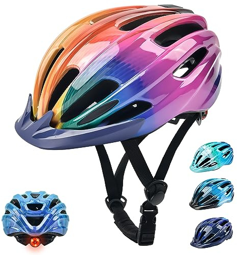 Kids Bike Helmet with LED Light, Boys Girls Bike Helmet Child Cycle Helmet Ages 5-13, Adjustable Childrens Bicycle Helmet Bicycle Scooter Skating Cycle Helmet 50-57cm