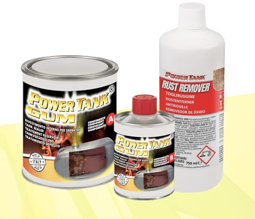 POWER TANK GUM - Trattamento Serbatoio Auto (50/55 Litri) Kit Grande Big 1,3 kg per interno Serbatoi gasolio benzina Elimina la Ruggine Ripara Protegge Arrugginito da Moto Auto d'Epoca con Antiruggine