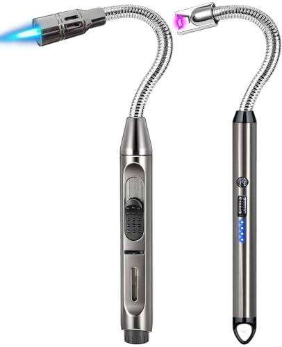 2 Pack Candle Lighter Electric Arc Long Flex Neck Utility Butane Torch Lighters Rechargeable USB Refillable Gas Jet Flame Windproof Lighter for Camping BBQ Grill Gas Stove