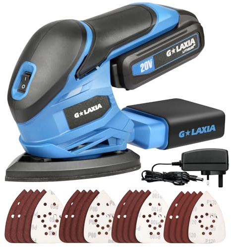 G LAXIA Cordless Detail Sanders 20V Li-ion 12000 RPM with Dust Collection System, 20Pcs Sandpapers, Battery and Charger Included, More Suitable for polishing Wood, Wall, Plaster