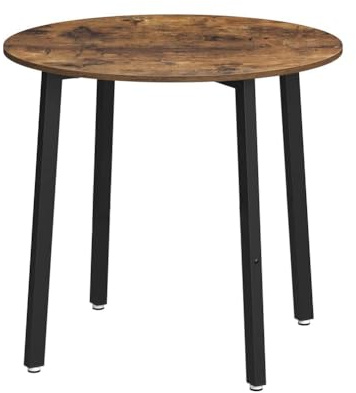 GOLDFAN Round Dining Table 90 cm Industrial Wooden Kitchen Table with Black Metal Legs for Dining Room, Office, Patio Country Rustic Style