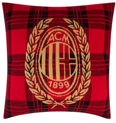 A.C. Milan Cuscino A Quadri, Prodotto Ufficiale, in Cotone, 40x40 cm