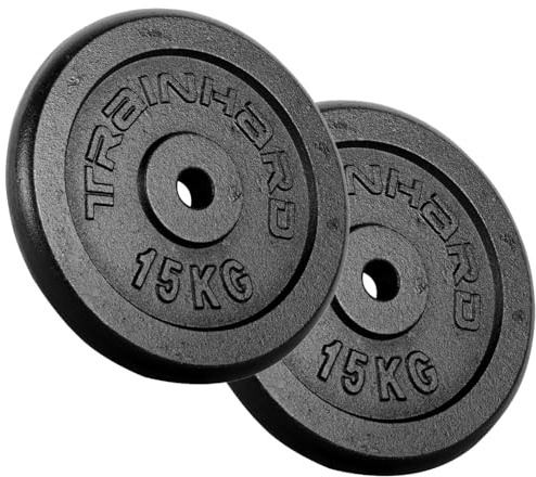 Train Hard® Hantelscheiben Paar Set, 2x1.25/2x2.5/2x5/2x10/2x15kg,30/31mm Bohrung, Gusseisen,Gewichtsscheiben, Hantelgewichte, Fitness Scheiben (E:2x15kg)