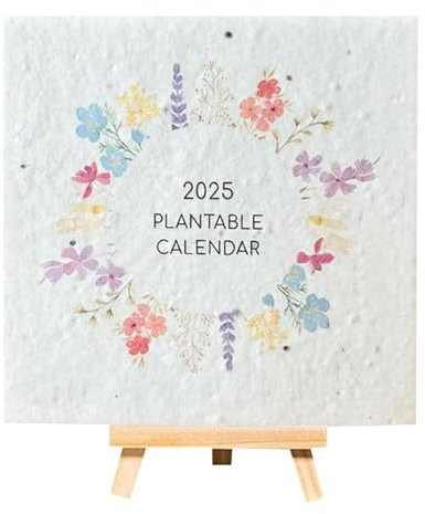 2025 Plantable Calendar with Stand for Seed Germination, Recycled Degradable Plant Calendars, 12 Months Desktop Calendar Can Degrades as Flower Fertilizer for Plants Lovers