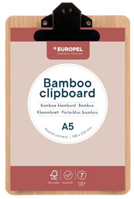 EUROPEL Portapapeles de bambú, tablero duro de madera duradera con clip de metal negro y agujero oculto para colgar, tablero de papel A5 para aula, oficina, negocios, restaurante, almacén, 197011