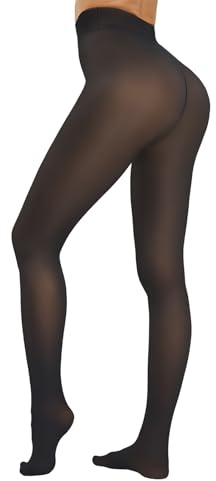 HeyUU Medias con forro polar para mujer, medias térmicas gruesas translúcidas falsas, ligeras con control de abdomen, medias cálidas para invierno Nergo L