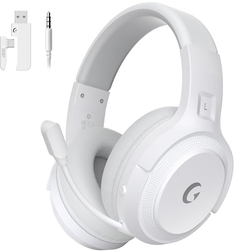COOLV Wireless Gaming Headset for PS5, PS4 & PC, 2.4GHz Low-Latency & Bluetooth 5.3 Gaming Headphones with Noise-Cancelling Mic, Up to 50+ Hours Battery, USB-C, White