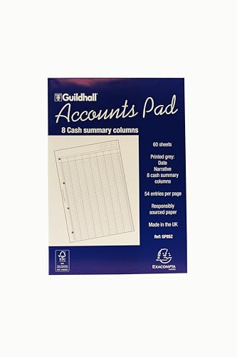Exacompta 'Guildhall' Accounts Pad, A4, 60 sheets, 8 Cash Summary Columns, White