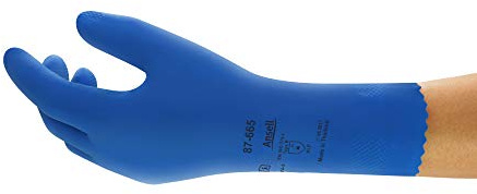 Ansell AlphaTec 87-665 Gants de Travail Multi-Usage, Résistance Chimique et Impérméable, Gant Latex Homme Femme, Finition Intérieure Coton, Réutilisable, Bleu, Taille L (12 Paires)