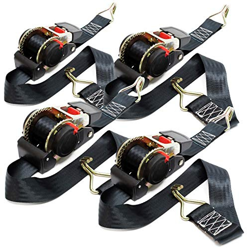 Set 4X Correas sujeción automáticas 1,8m x 50mm 750daN poliéster Ganchos Doble J asegurar Cargas