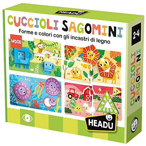 Headu Cuccioli Sagomini Forme E Colori Con Gli Incastri Di Legno It53627 Gioco Educativo Per Bambini 2-4 Anni Made In Italy