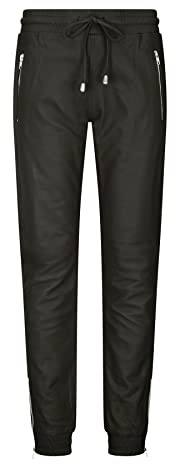 TruClothing Womens Real Leather Jogger Jeans Trousers Elasticated Casual Retro 1980s - Black 12