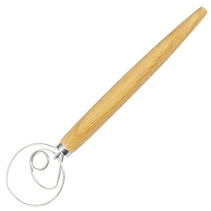 Frusta a spirale con manico in legno da 33 cm, in acciaio inox, frullatore a mano per pane, biscotti, ravioli e impasti per pizza
