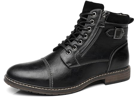 KNBR Botas de hombre Zapatos de moda con cordones y cremalleras para el trabajo, viajes de negocios, zapatos casuales cómodos en invierno, Negro , 44 EU