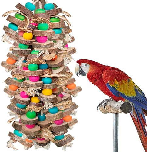WQY GroceryShop Large Bird Toys for Macaws, Multicolored Wooden Blocks Bird Chewing Toy Parrot Cage Bite Toy for Macaws Cokatoos African Grey and Large Medium Parrot Birds