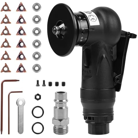 LALAGO Mini Máquina de Biselado Neumático 2 en 1, Herramienta de Biseladora de Aire con Cuchillas Angulares 6C y 6R, Lineal Manual de Esquina de Arco de 45° para Recorte y Desbarbado de Metal