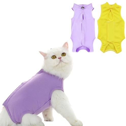 Lot de 2 Chats Post-opératoires – Chat corporel Post-opératoire pour Femelle, Chat corporel Anti-léchage, Chat Combinaison Anti-relâchement Taille M (Chat de 2 à 4 kg)