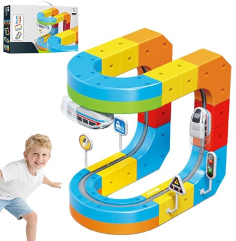 Clickrail Electric Train Set Flexible Race Track, klick Rail Electric Train Set, Gravity-Defying 3D Embedded Layouts & Motorized Car, Flexible Race Car Track Set, STEM Building Toy for Kids