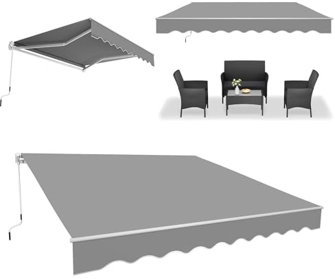 ACXIN 3,6 m x 3 m aluminium markis solskydd led-arkis kassettmarkis balkongmarkis, skärm UV-skydd, enkel handvevdrift terrasstak – ljusgrå
