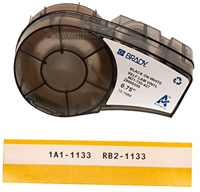 Brady Ruban d'étiquettes en Vinyle Auto-Laminant pour imprimantes d'étiquettes M210 & M211 - Étiquettes imprimables en vinyle adhésives - Noir sur Blanc Mate (19.05 mm x 4.30 m) - M21-750-427