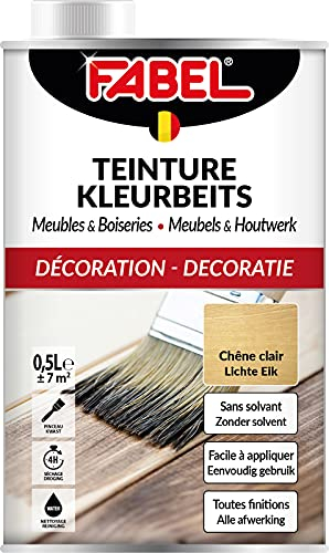 Fabel - Teinture Liquide pour bois, Meubles et Boiseries, Sans solvant, Facile à appliquer, Toutes finitions, Chêne Clair, 500 ml