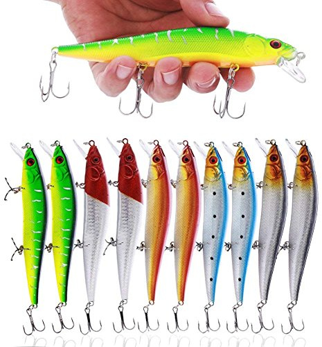 sougayilang Angeln lockt harter Köder Minnow Crankbait mit Treble Haken natürliches Swimbait Angeln Köder Deep Diver Lure sinkend Köder für Barsch Forelle Angeln 100 Stück...