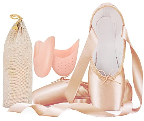 Professionelle Ballett Tanzschuhe für Erwachsene Damen und Kinder, Einschließlich Silikon Zehenpads und Stoffbeutel Rosa 38