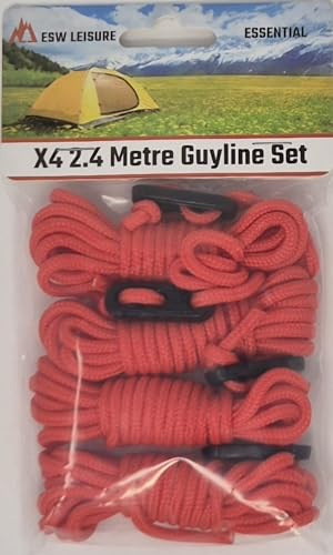 ESW LEISURE Guyline rep 4-pack för tält markis camping stark lätt paracord kille rep med spännare kille linjer fiske paraply skydd bivvy husvagn lusthus presenning (röd, 2,4 meter 4-pack)