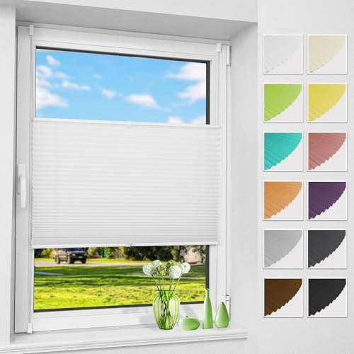 Allesin Plissee ohne Bohren Plissees Klemmfix Weiß 35x190cm(BxH), Plisseerollo Faltrollo mit Klemmträger, Jalousie Rollos für Fenster und Tür, Sichtschutz und Sonnenschutz