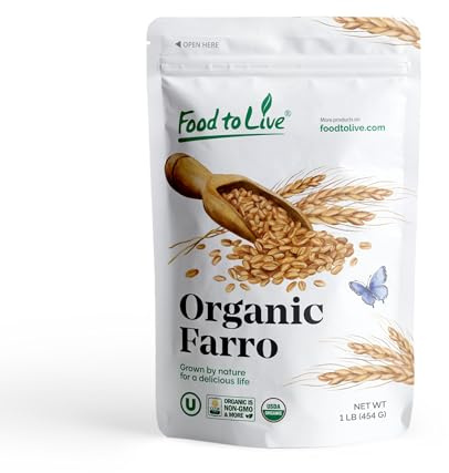 Food to Live Organic Italian Steel Cut Farro, 1 Pound – Non-GMO, Cracked Pearled Wheat Grain, Non-Irradiated, Vegan, Bulk. Easy to Cook. Rich in Fiber, Protein. Perfect for Cereal, Porridge, Soups