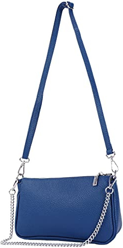 modamoda de - T237 - Umhängetasche Klein Small aus ital. Leder, Farbe:Blau