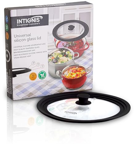 Multi-Size Glass Lid with Steam Vent. Designed to fit 28/30/32cm Pot and pans, in 2 colours Black & Grey