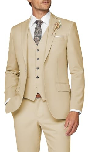 Wangyue Costume 3 pièces pour homme, coupe ajustée, style formel/professionnel pour mariage, bal de promo et dîner, champagne, Taille XL