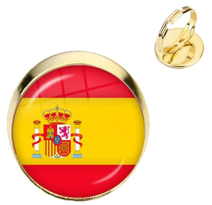 Bague Drapeau Espagne Mode - Charme Créativité Ethnique Bagues Jaunes Réglables, Bijoux De Mode Bague D'Articulation Pour Femmes Dames Cadeau De Fête D'Anniversaire,Jaune,18Mm