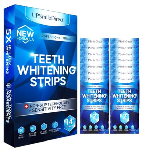 UPSmileDirect Professional Teeth Whitening Strips 7 Treatments - Peroxide Free - Non Sensitive Teeth Whitening - Pack of 14 Strips (14 Count)