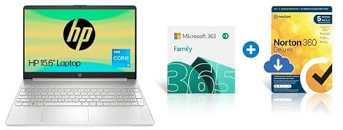 HP 15.6 Laptop | Intel Core i3-1215U Processor | 8GB RAM | 256GB SSD FHD Display + Microsoft 365 Family + Norton 360 Deluxe 15-Month Subscription | Up to 6 People|Word, Excel, PowerPoint
