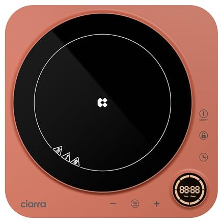 CIARRA CBTIH1A-O Portable Induction Hob 2000W Single Cooking Zone 8 Power Levels Touch Control Glass Panel with Built-In 4 Hours Timer, Automatic Switch Off, Safety Child Lock and Overheat Protection