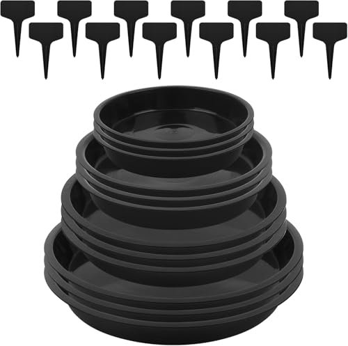 YFPOPONE 12 Pcs Plant Pot Saucers, Plastic Drip Trays For Plant Pots, Saucers For Plant Pots Outside 13.9/15.8/17.8/21cm, Black Plant Pot Trays Circular, Saucers For Plant Pots Outside For Garden