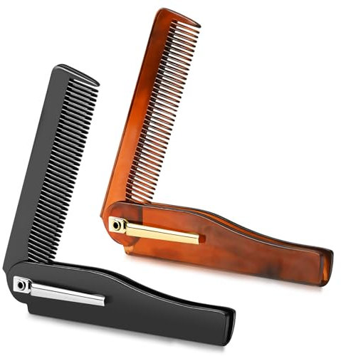 2PCS Folding Beard Comb for Men, Fine Tooth Comb, Portable Pocket Combs for Beard and Hair, for Travel and Daily Use