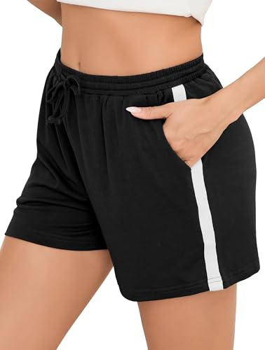 Vlazom Pantaloncini Sportivi Estivi in Cotone da Donna Pantaloni da Jogging a Righe con Tasche per Jogging Running S-XXL