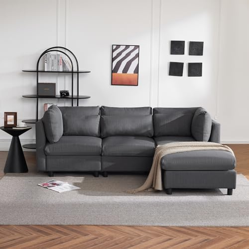 Diseño moderno, muebles tapizados, sofá, sofá de tres plazas, sofá de salón, sofá esquinero con reposapiés, sofá de esquina en forma de L (gris)