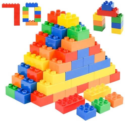ABOHU Großen bausteine, 70 Stück Classic Große Bausteine kompatibel mit Allen führenden Marke, großes Bauklötze Bunte Grundbausteine Lernspielzeug für Jungen Mädchen ab 4+ Jahre